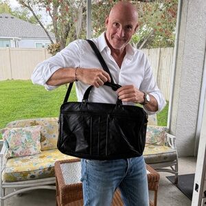 Kluge Black Leather Weekender Travel Bag Carry On Expandable Laptop Briefcase